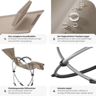 tectake Solstol Paulina, ergonomisk gungstol för utomhusbruk, hopfällbar - beige