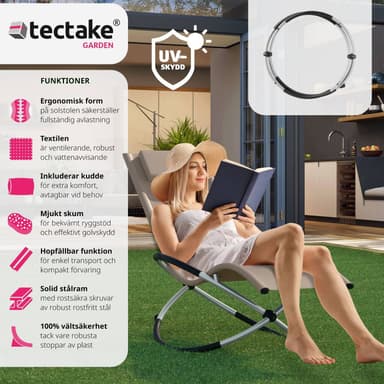 tectake Solstol Paulina, ergonomisk gungstol för utomhusbruk, hopfällbar - beige