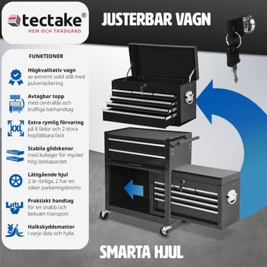 tectake Verktygsvagn med överskåp 10 lådor - svart