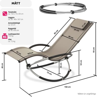 tectake Solstol Paulina, ergonomisk gungstol för utomhusbruk, hopfällbar - beige