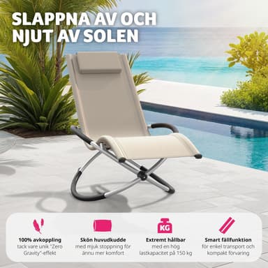 tectake Solstol Paulina, ergonomisk gungstol för utomhusbruk, hopfällbar - beige