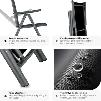 tectake 6 hopfällbara trädgårdsstolar i aluminium - antracit
