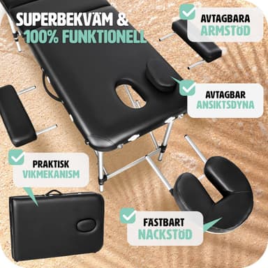 tectake 3-zons massagebänk i aluminium 5 cm stoppning + väska - svart