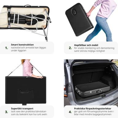 tectake 3-zons massagebänk i aluminium 5 cm stoppning + väska - svart