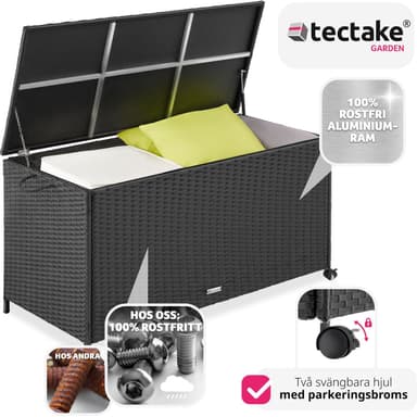 tectake Dynbox i konstrotting, Förvaringslåda, Trädgårdslåda för Utomhusförvaring - svart
