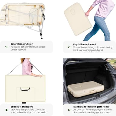 tectake 3-zons massagebänk i aluminium 5 cm stoppning + väska - beige