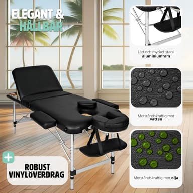 tectake 3-zons massagebänk i aluminium 5 cm stoppning + väska - svart