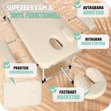 tectake 3-zons massagebänk i aluminium 5 cm stoppning + väska - beige