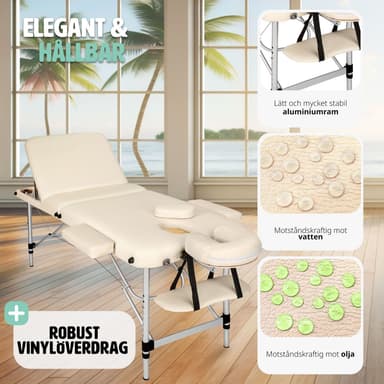 tectake 3-zons massagebänk i aluminium 5 cm stoppning + väska - beige