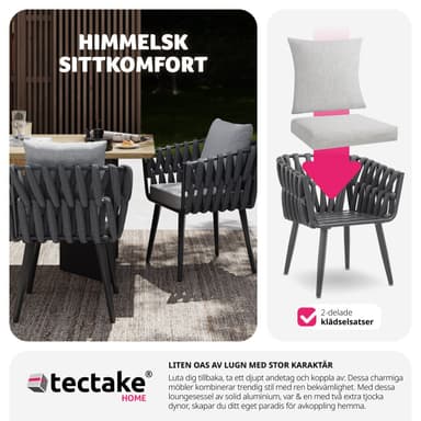 tectake 2 set stolar Lugano i repdesign med aluminiumram - antracit