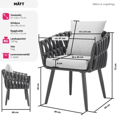 tectake 2 set stolar Lugano i repdesign med aluminiumram - antracit