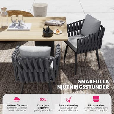 tectake 2 set stolar Lugano i repdesign med aluminiumram - antracit