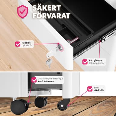 tectake Rullande arkivskåp Parvus, 2 lådor, 1 hängmappsskåp - vit