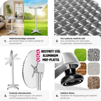 tectake Cafébord i aluminium Ø60cm - 6,5 cm