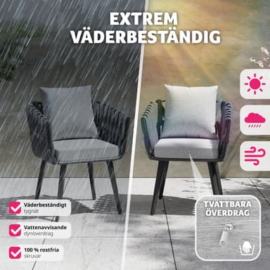 tectake 2 set stolar Lugano i repdesign med aluminiumram - antracit