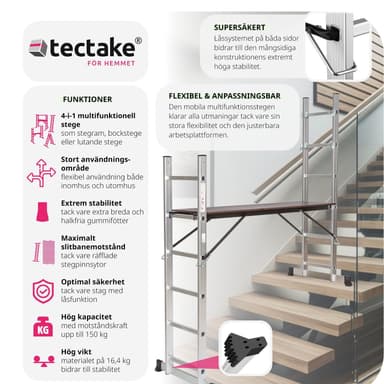 tectake Byggställning - Universalstege - silver