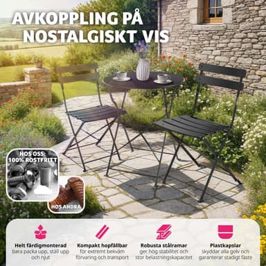 tectake Bistrobord set Frieda, hopfällbart för 2 personer - svart