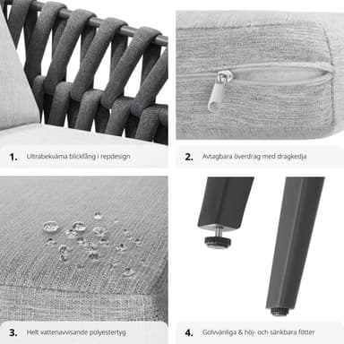 tectake 2 set stolar Lugano i repdesign med aluminiumram - antracit