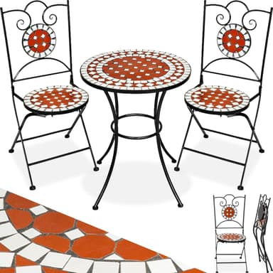 tectake Caféset Mosaik 2 stolar + bord, 60 cm diameter - brun