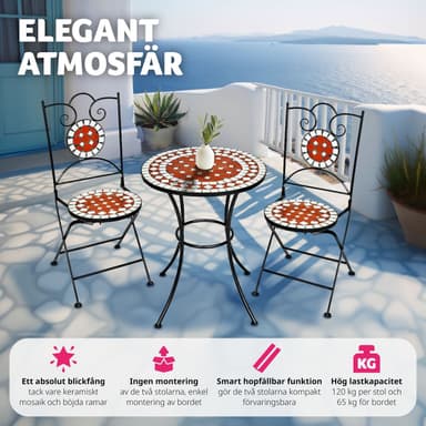 tectake Caféset Mosaik 2 stolar + bord, 60 cm diameter - brun