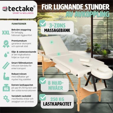 tectake 3-zons massagebänk, stoppning + väska - beige