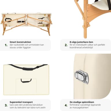 tectake 3-zons massagebänk, stoppning + väska - beige
