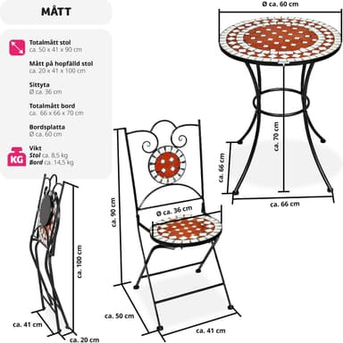 tectake Caféset Mosaik 2 stolar + bord, 60 cm diameter - brun
