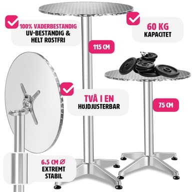 tectake Cafébord i aluminium Ø60cm - 6,5 cm