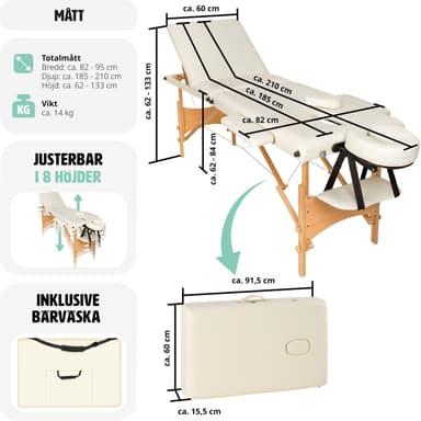 tectake 3-zons massagebänk, stoppning + väska - beige