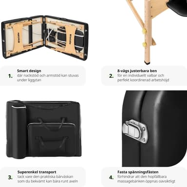 tectake 3-zons massagebänk Somwang med 7,5 cm stoppning och träram - svart