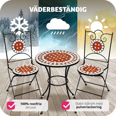 tectake Caféset Mosaik 2 stolar + bord, 60 cm diameter - brun