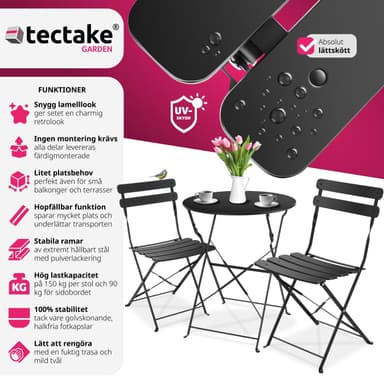 tectake Bistrobord set Frieda, hopfällbart för 2 personer - svart