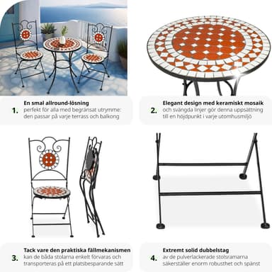 tectake Caféset Mosaik 2 stolar + bord, 60 cm diameter - brun