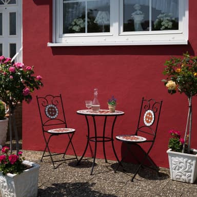 tectake Caféset Mosaik 2 stolar + bord, 60 cm diameter - brun