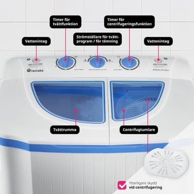 tectake Mini-tvättmaskin 4,5 kg med centrifug - vit