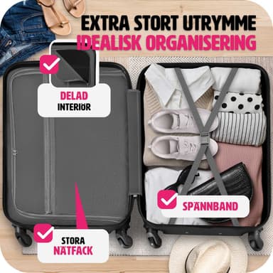 tectake Resväskeset 4 stycken med hårt skal - svart