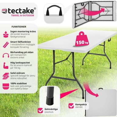 tectake Camping fällbord 183x76x74cm - vit