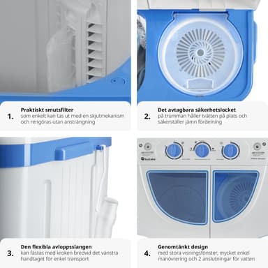 tectake Mini-tvättmaskin 4,5 kg med centrifug - vit