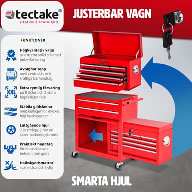 tectake Verktygsvagn med överskåp 10 lådor - röd