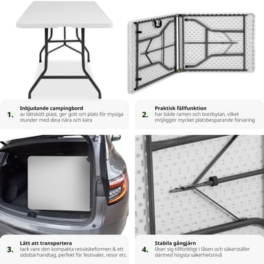 tectake Camping fällbord 183x76x74cm - vit