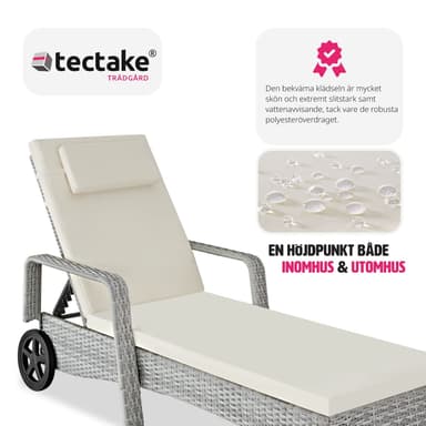 tectake Solsäng i konstrotting med hjul - ljusgrå/creme