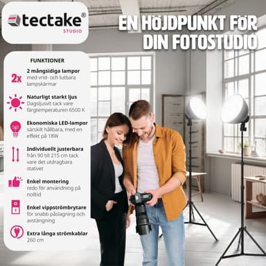 tectake 2 studiolampor i ett set med stativ och glödlampa - svart
