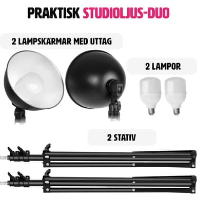 tectake 2 studiolampor i ett set med stativ och glödlampa - svart