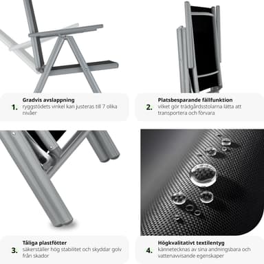 tectake 8 hopfällbara trädgårdsstolar i aluminium - silver