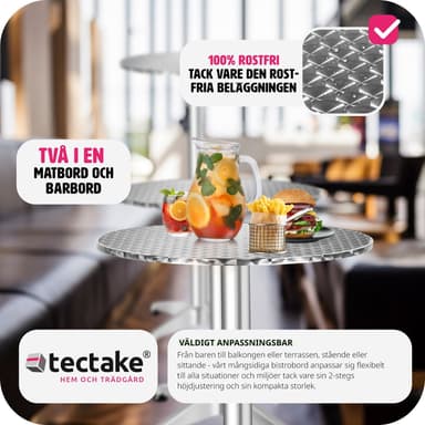 tectake Cafébord i aluminium Ø60cm justerbart i höjdled - 5,8 cm