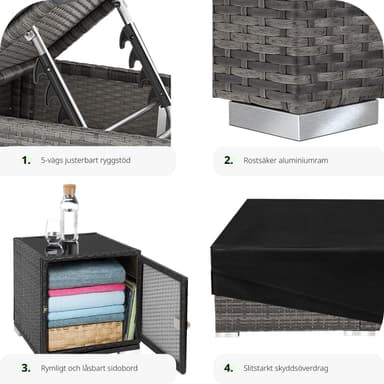 tectake 2 solsängar med bord set i konstrotting aluminium - grå