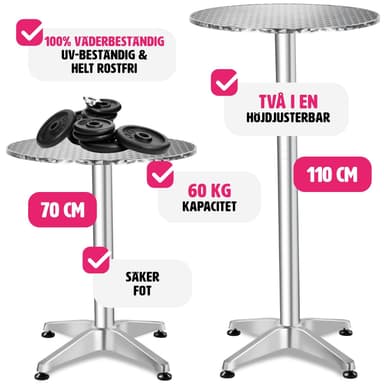 tectake Cafébord i aluminium Ø60cm justerbart i höjdled - 5,8 cm