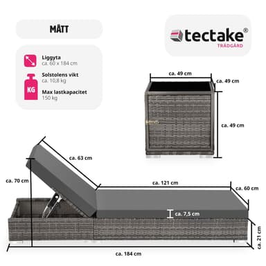 tectake 2 solsängar med bord set i konstrotting aluminium - grå