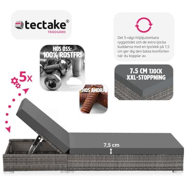 tectake 2 solsängar med bord set i konstrotting aluminium - grå