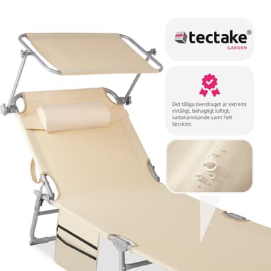 tectake Solstol Chloé, 4-stegs justering med nackkudde och ficka - beige